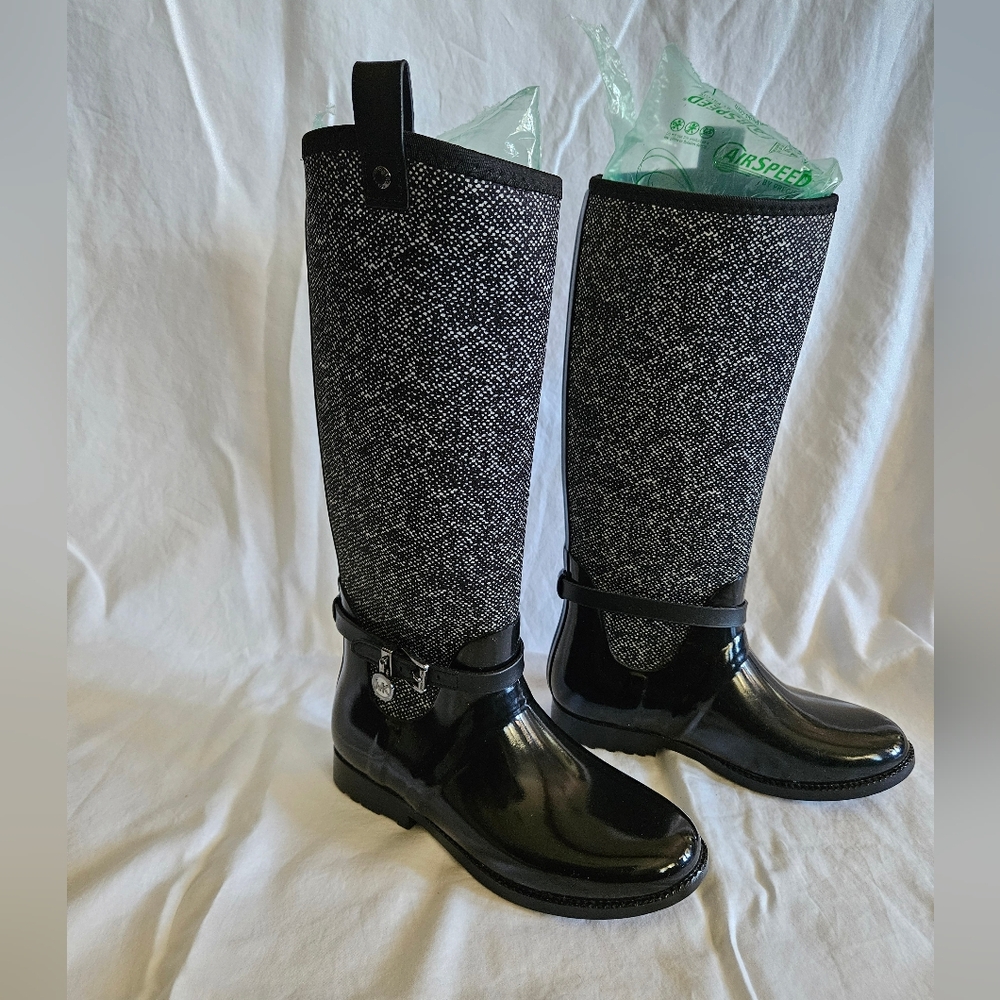 Michael Kors Tall Rubber & Neoprene Black Rain Boots Size 7